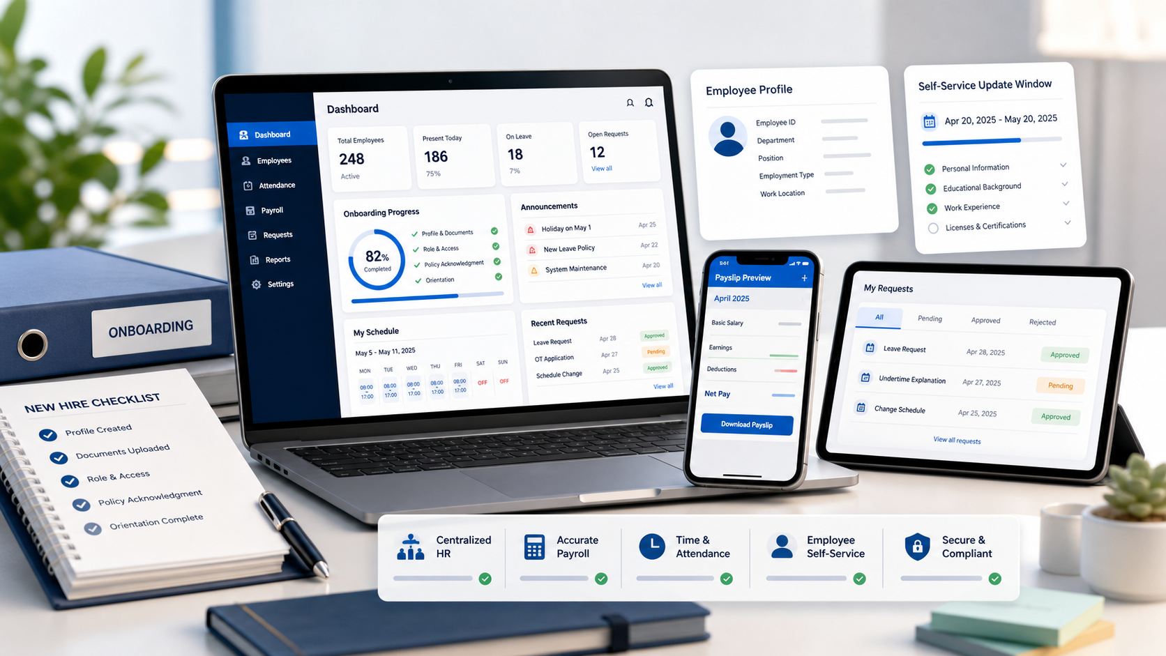 HRIS and payroll software dashboard visual